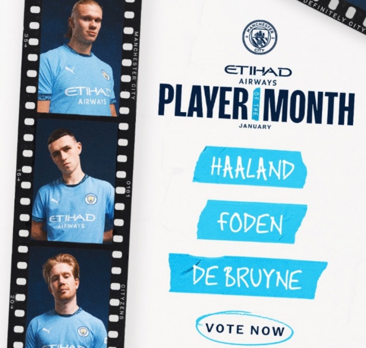  曼城1月隊內最佳球員候選：哈蘭德、福登、德布勞內
