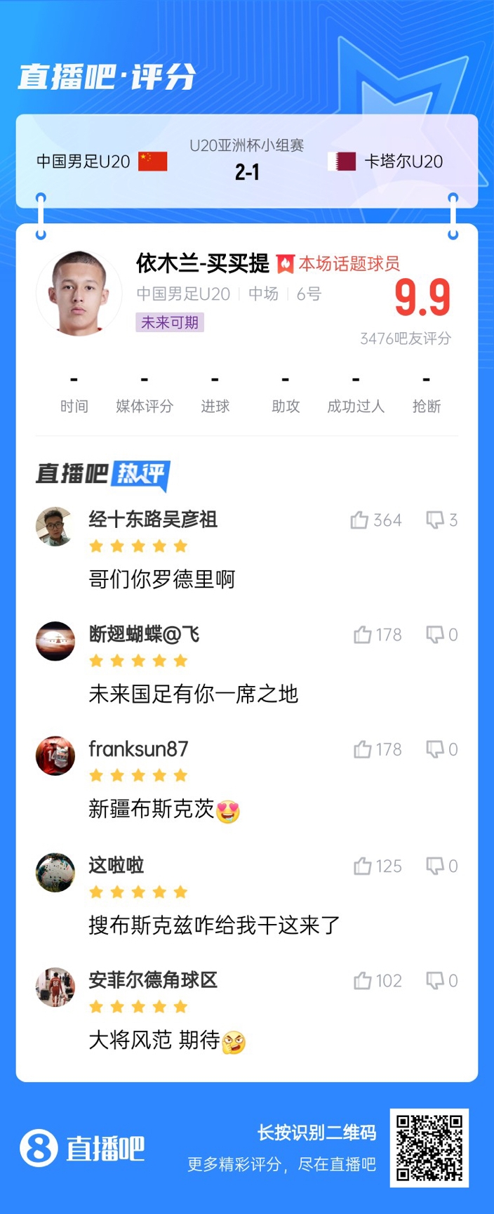  依木蘭+陳澤仕泰山中場(chǎng)連線(xiàn)！19歲依木蘭獲封：新疆布斯克茨！
