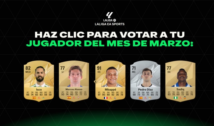  西甲3月最佳球員候選：姆巴佩領(lǐng)銜，伊斯科、馬科斯-阿隆索入選