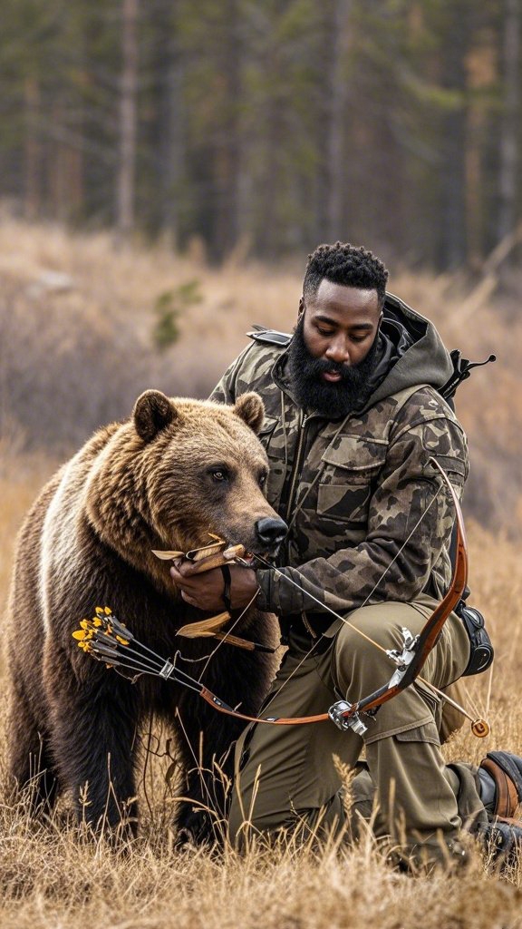  【AI繪圖】寵物！哈登化身獵熊客輕松擒拿棕熊~