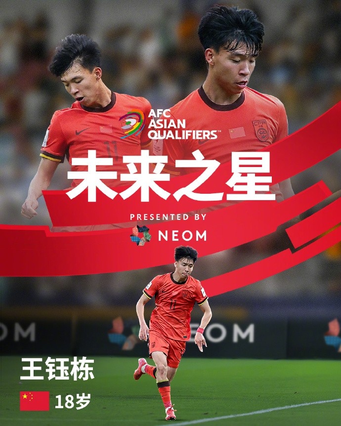  亞洲杯官方社媒發(fā)布王鈺棟個(gè)人海報：青年軍的旗幟，飄揚在前哨